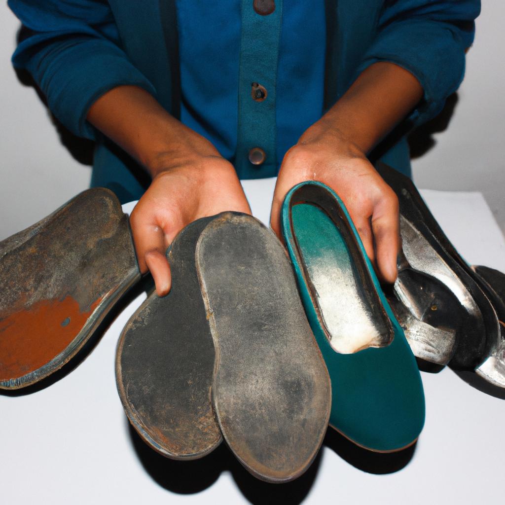 Person holding different shoe materials