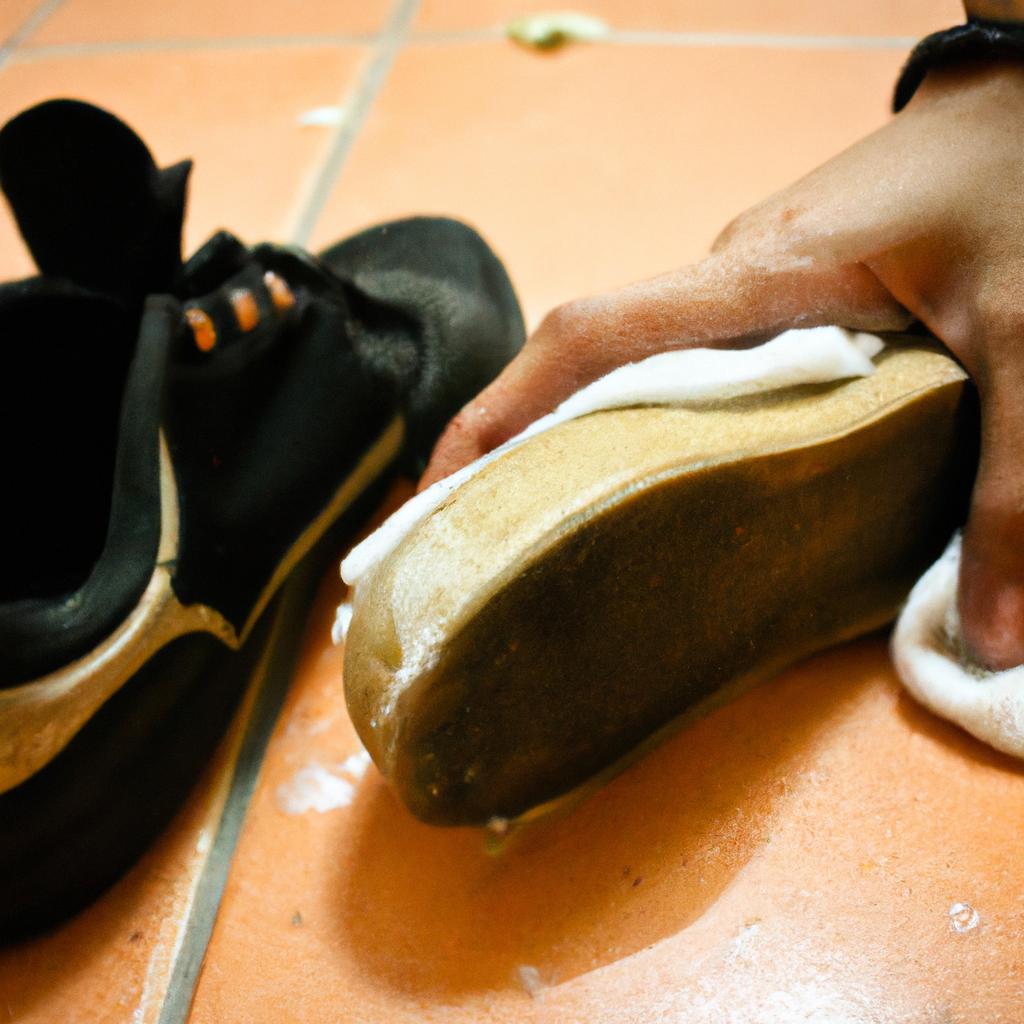 Person cleaning dirty shoes