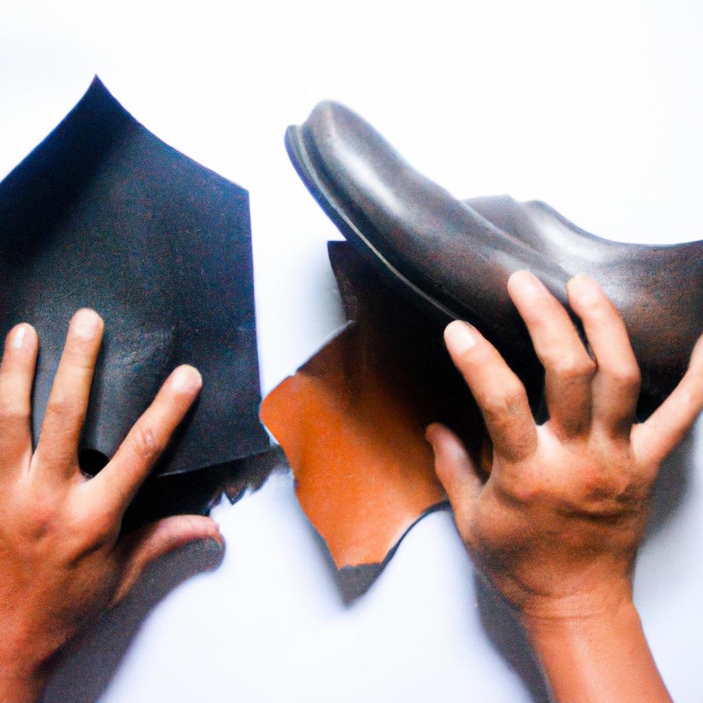 Person holding leather shoe material