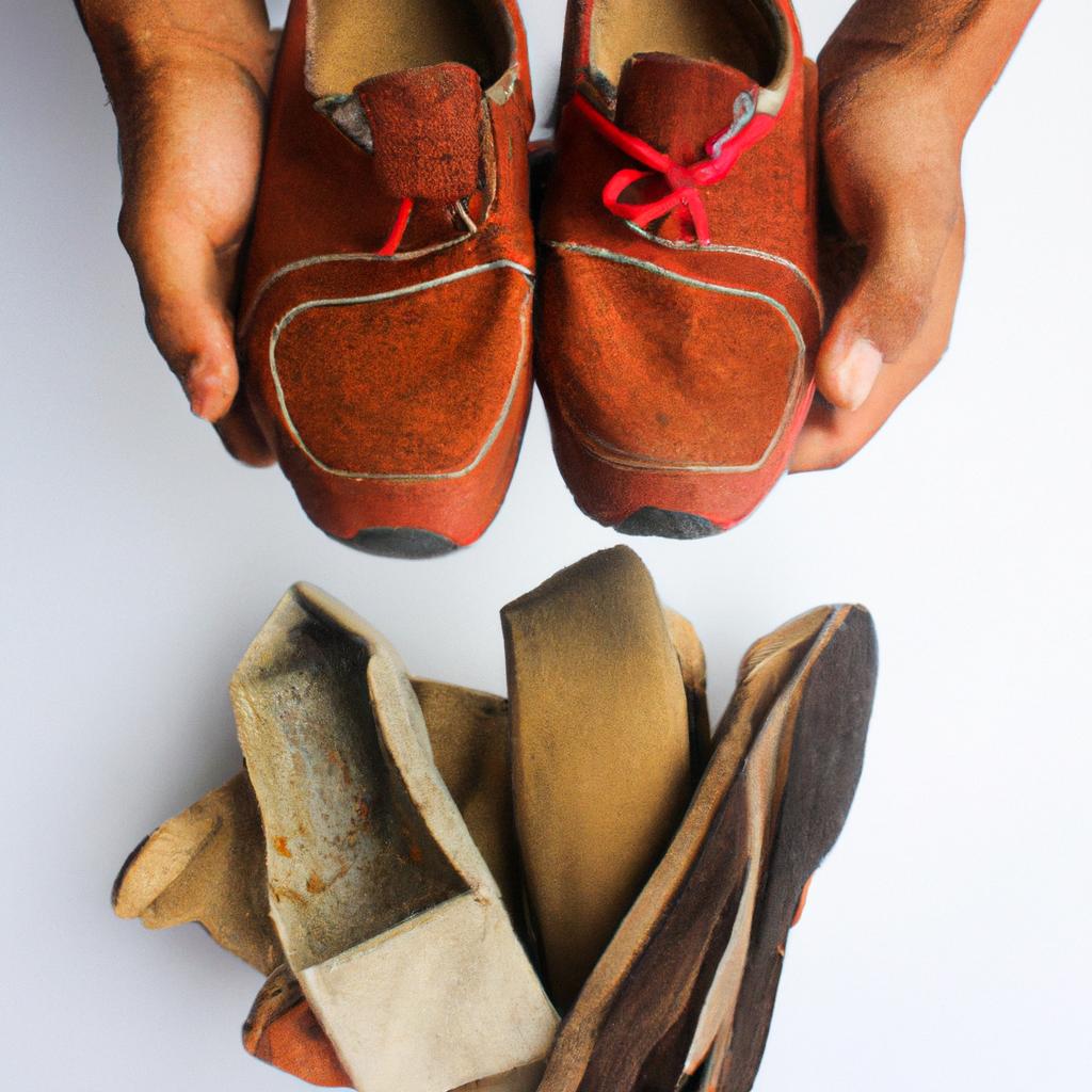Person holding various shoe materials
